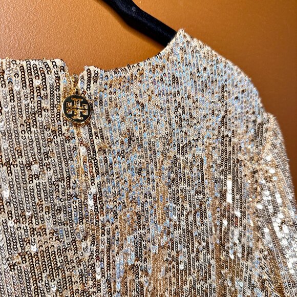 Glamorous Tory Burch Gold Sequin Long-Sleeve Dress – Size Small - Picture 4 of 5